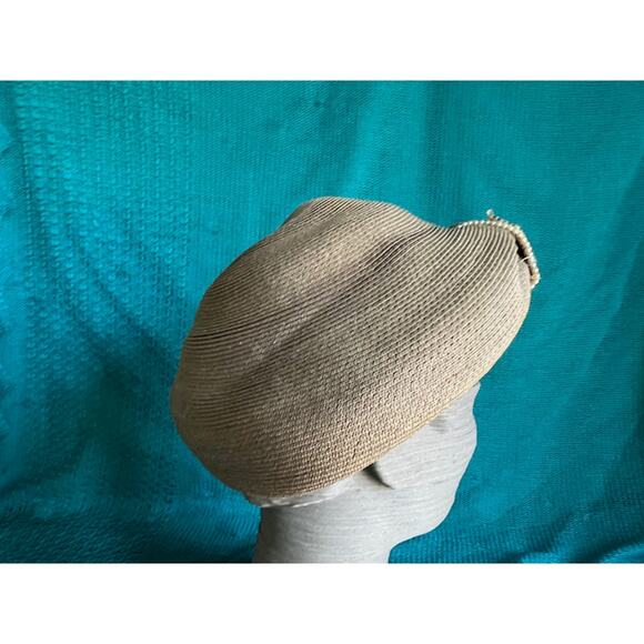 hat straw beret gray pearl detail - Picture 5 of 8